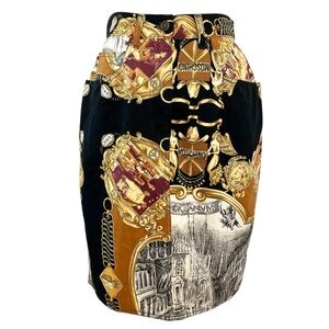 RARE NEW Vintage Moschino Jeans Peace And Love Denim Pencil Skirt Black 90s XS S